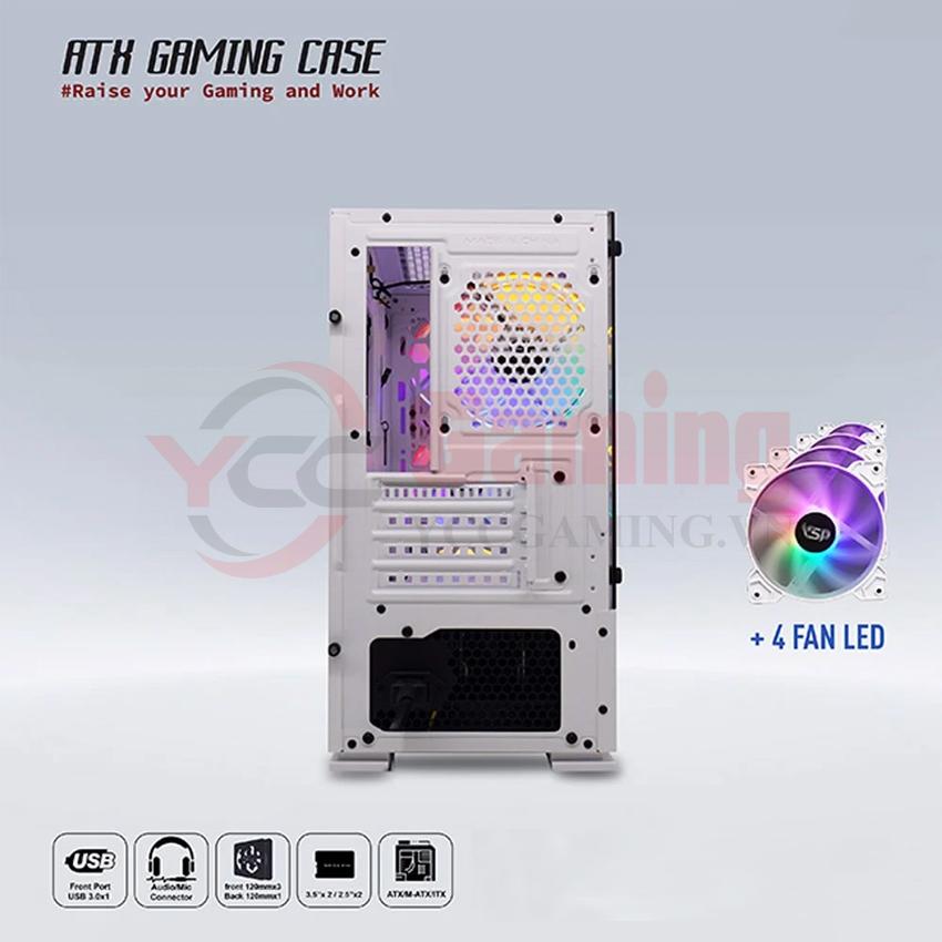 Thùng máy Case VSP Gaming Mid Tower B709 - White + 4Fans Led - Ảnh 2