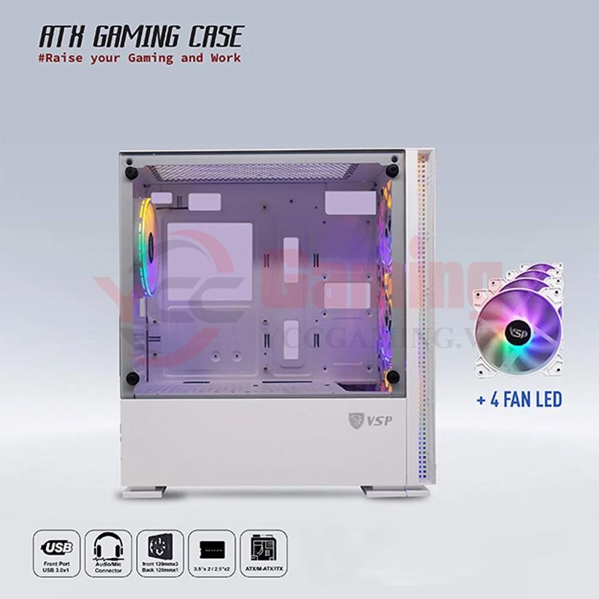 Thùng máy Case VSP Gaming Mid Tower B709 - White + 4Fans Led - Ảnh 3