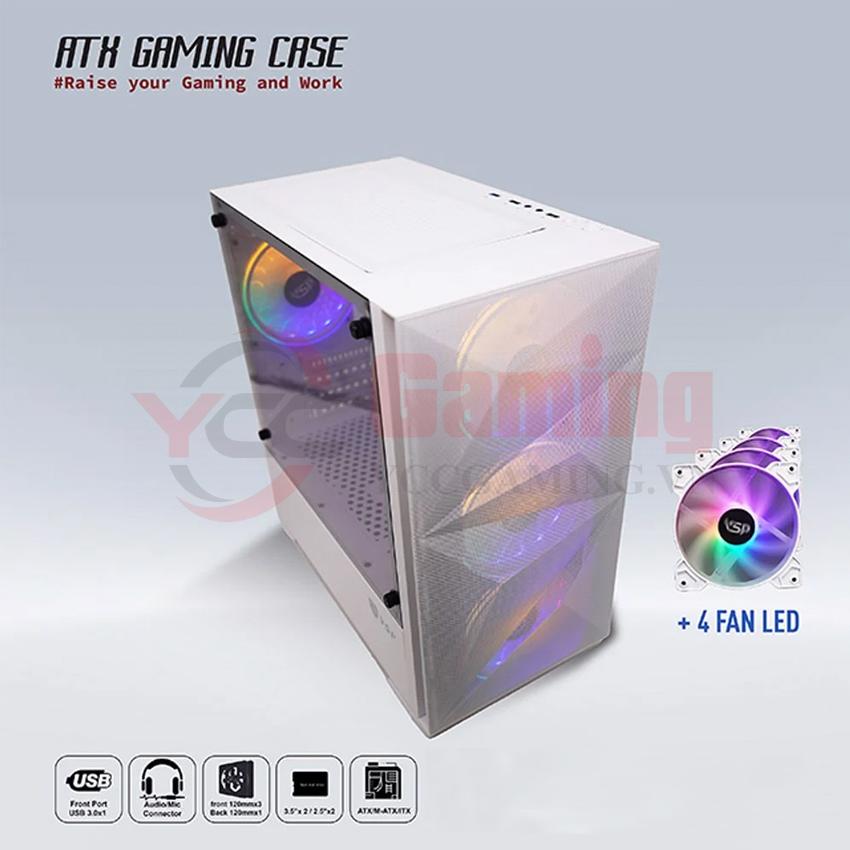 Thùng máy Case VSP Gaming Mid Tower B709 - White + 4Fans Led