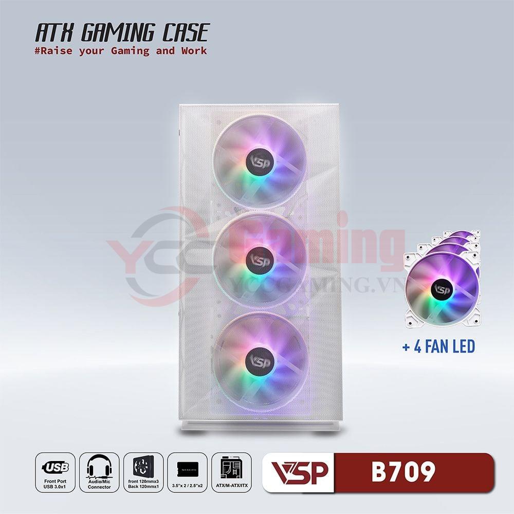 Thùng máy Case VSP Gaming Mid Tower B709 - White + 4Fans Led - Hình ảnh 4